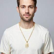 dollrinboy 1pc 14K Gold Plated Stainless Steel Catholic Caravaca Cross Pendant With Angel Necklace, Unisex, 3mm Flat Figaro Chain Necklace - Cross - View 10