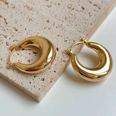 1 Cặp khuyên tai tròn hình học trơn đơn giản thanh lịch, thời trang đa năng dành cho nữ