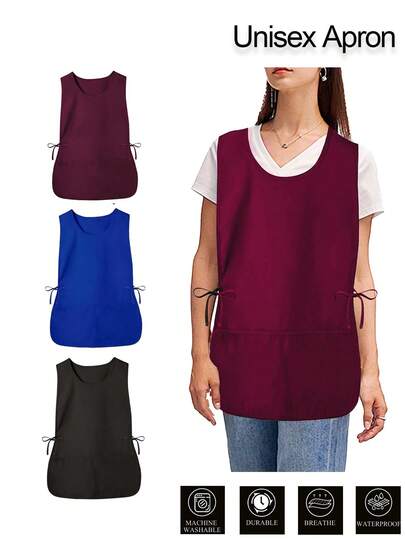 1/2pcs Unisex Apron With Two Pockets, Home Cleaning Sleeveless Apron,Kitchen,Bathroom,Home,Household Supplies