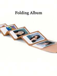 1pc Custom Folding Photo Album, Customized Postcards, Photos, Contains 9 Photos, Can Be Customized With Your Own Photos, Card Storage, Photo Memory Book, Diy Collage Style, Foldable Scrapbook, With Card Stock Pages, Khaki Portable Photo Organizer, Suitable For Weddings, Family Events, Souvenirs And Gift Storage, Photo Storage Box