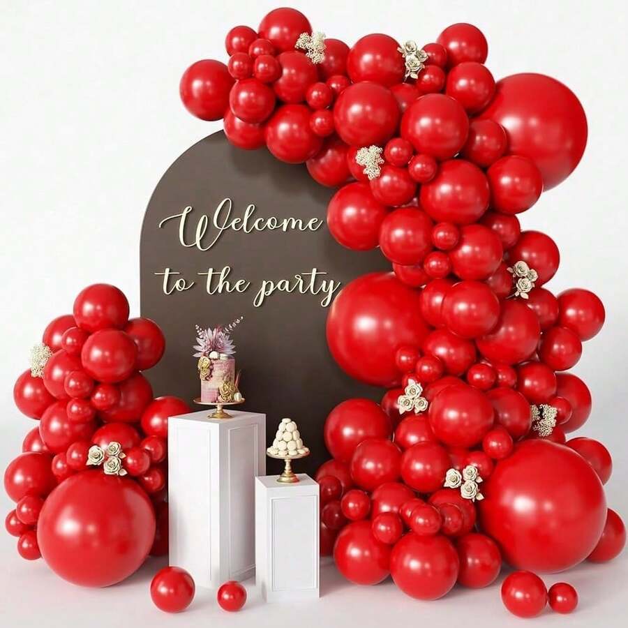 110pcs 18/12/10/5 Inch Red Balloon Garland Arch Set, Suitable For Birthday Party, Wedding, Engagement, Anniversary, Proposal Arrangement, Valentine's Day, New Year, Christmas Decoration - 紅色 - 查看 1