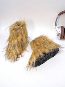 A Pair Of Stylish Fluffy Kids' Snow Boots. Perfect For Casual Dances, Holiday Getaways And Gatherings, And Also Ideal For Theme Parties. 2025 Latest Design Fluffy Short Boots For Children."Casual Dance Kids' Footwear""Holiday Getaway Kids' Boots""Kids' Boots For Theme Parties""Fluffy Kids' Snow Boots""2025 New Cozy Warm Kids' Snow Boots For Casual Dances"" Kids' Snow Boots" - 棕色 - 查看 6