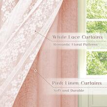 Cenefas de lino ASPMIZ para ventanas de estilo granja, cortinas de cocina de doble capa con lino y encaje, cortinas de cenefa rústicas para ventanas pequeñas, cocina, baño, cafetería, 52 X 18 pulgadas con bolsillo para barra, rosa - Rosa 52 de ancho x 18 de largo, paquete de 1 - Ver 4