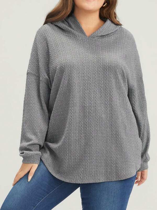 Blessings of Love Einfarbiger Pullover mit Kapuze , Drop-Shoulder, Große Größen, Lässig Wear für den Herbst