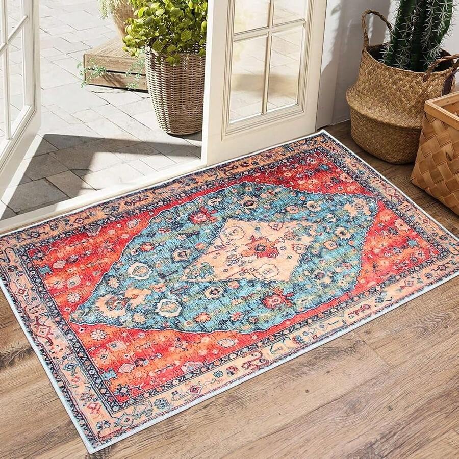 Area Rug 2x3 Door Mat Indoor - Foldable Washable Mat, Entryway Rug,Vintage Non-Slip Low Pile Small Rug For Kitchen, Front Door Indoor Entrance, Bedroom, Bathroom - 多色1 - 查看 1