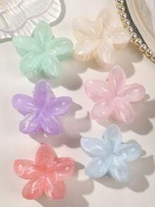 6 件 ABS 材质春夏糖果色优雅大理石渐变雏菊花中号甜美发爪夹，海滩波西米亚风格发饰秋季时尚女士发夹秋季发夹适合冬季度假装女士 - 彩色 - 查看 2