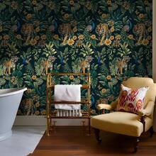 1 Roll Retro Green Forest Self-Adhesive Wallpaper, Tiger Peacock Floral Plant Pattern, Peel And Stick, Waterproof Wallpaper, Removable Contact Paper, Easy To Install, Suitable For Home Decor, Bedroom, Living Room, Kitchen Wallpaper, Furniture Cabinet Surface Renovation Stickers, Back To School Season And Autumn Holiday Gift, 17.32* 118.11/196.85 Inches