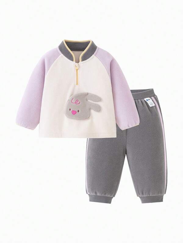 mini bala Baby Mädchen Anti-Statik Fleece Zweiteiler Weich Kuschelig Warm Langarm Oberteil und Hose