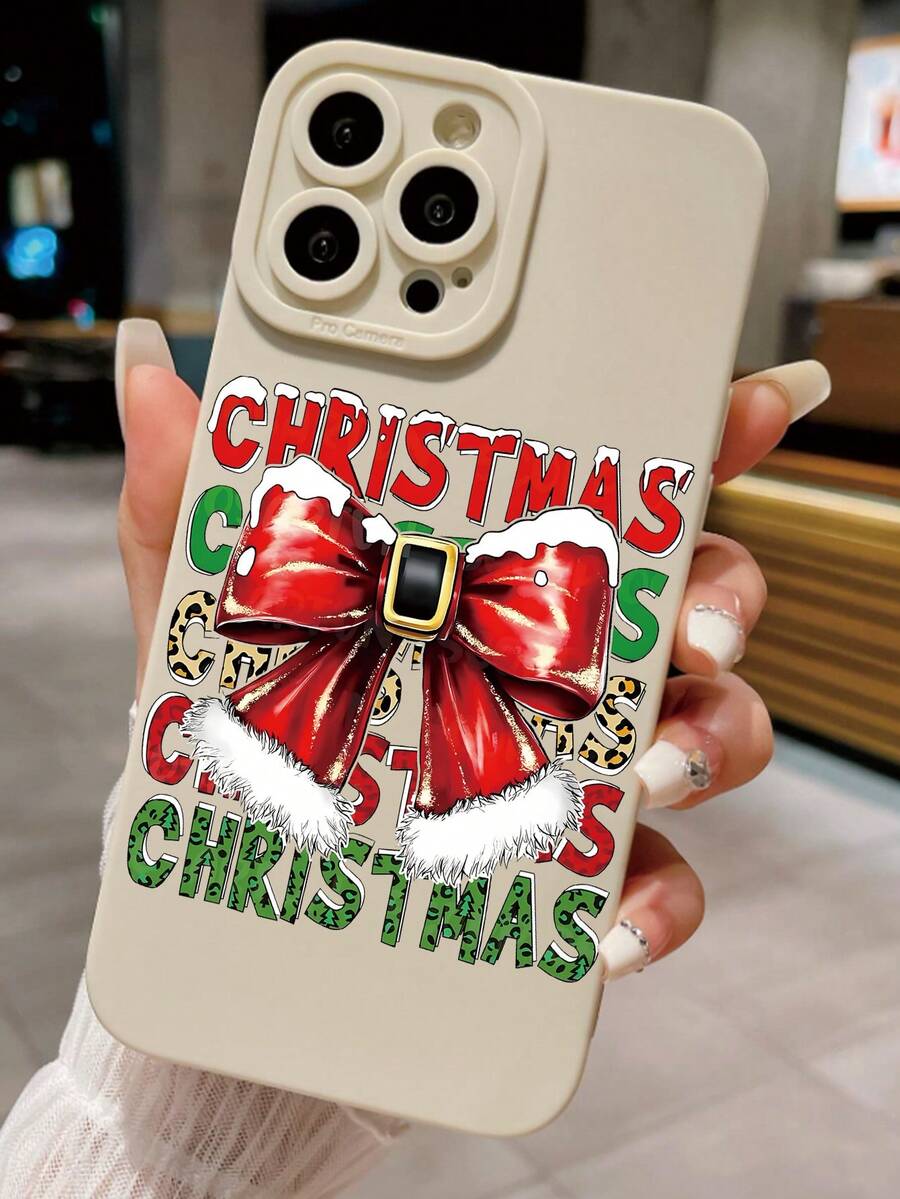 1 pieza Funda de teléfono con diseño de ojo beige y lazo navideño de moda y único, compatible con iPhone 16/16Pro/16Plus/15/15ProMax/15Pro/11/12/13/14ProMax/12Mini/13Mini/11Pro/11ProMax/12Pro/12ProMax/13Pro/13ProMax/14Pro/14ProMax, de carcasa suave, creativa y elegante