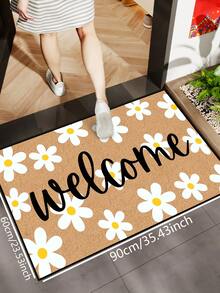 1 pieza Felpudo de bienvenida con diseño de flor blanca simple, estilo rústico, lavable a máquina de fibra de poliéster, adecuado para sala de estar, cocina, dormitorio, entrada, decoración del hogar, decoración de la habitación, todo el año - Blanco - View 12