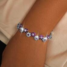 Vòng tay nữ bằng bạc 925 đính đá Zirconia hồng thanh lịch, thích hợp cho đám cưới, tiệc tùng, ngày lễ, đeo hàng ngày, quà tặng cho gia đình, bạn bè, Giáng sinh, Halloween, ngày lễ tình nhân, sinh nhật - Hộp quà tặng - Màu Hồng Tươi - Xem 8