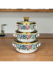 3pcs Enamel Coated Cookware Set: Milk Pot With Handles, Enamel Bowl, Mini Pot, Soup Pot, Ramen Bowl, Small Hot Pot, Thick Enamel Pot With Handles, Suitable For Induction Cooktop, Gas Stove, Cooking Small Portions Or Food Storage, Family Dinner Supplies, Christmas Party Supplies