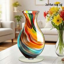 Flat Acrylic Ornament, 2D Rotatable Modern Vase Desktop Decoration For Home Office Present - B - View 2