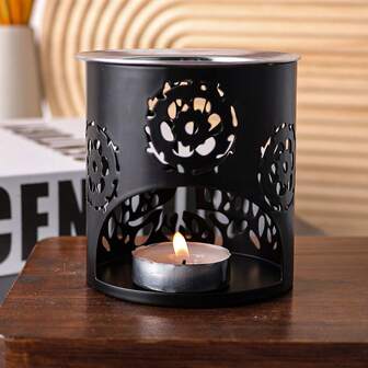 6cm Handmade Black Iron Incense Burner With Stainless Steel Filter - Suitable For Tea Light Candle Burning - Black