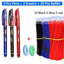 1 Pack Of 2 Pens + 20 Refills + 1 Random Color Eraser, 0.38mm Erasable Pen For Students, Smudge-Proof Ball Pen Refillable Smooth Writing - Multicolor - View 5