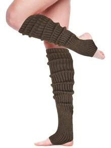 Long Leg Warmers Women 24 Inch Over Knee Knit Ribbed Leg Warmer Stirrup Yoga 80s Party Dance Ballet Supply - 卡其色 - 查看 12