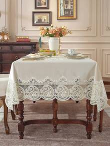 1 件 100% 涤纶厚天鹅绒面料优雅 3D 金线刺绣蕾丝花边桌布,适用于厨房、餐桌、会议桌、方桌/圆桌、书桌、咖啡桌、梳妆台、家居装饰、派对、节日、婚礼、别墅、庭院、野餐、橱柜、钢琴罩、客厅、卧室、室内/室外、所有季节、矩形/方形桌布、房间装饰、派对、婚礼、户外家具,多种尺寸可供选择 - 米色 - 查看 4