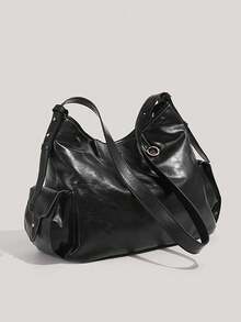 Y2K Vintage Fashion PU Leather Multi-Pocket Shoulder Messenger Bag, Perfect For Commuting And Daily Wear - Black - View 5