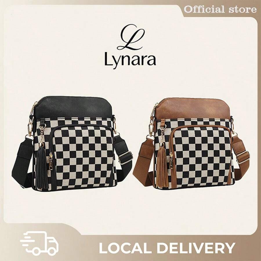 Women's Fashionable Plaid Pattern Shoulder Bag, Casual Versatile Shoulder Bag For Daily Used,  All-Match Commuter Bag - 黑色 - 查看 1