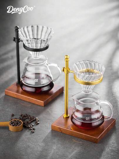 Dengcoo 1pc Coffee Filter Metal Stand, Vintage Wooden-Base Filter Cup Stand, Slow-Drip Coffee Stand, Pour-Over Coffee Storage Rack, Drip Filter Cup Storage Rack, Tea Filter Tool, Suitable For Coffee Shops And Afternoon Tea