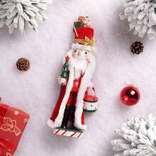 1pc Santa Claus Nutcracker Doll Soldier Christmas Ornament Xmas Gift Handcraft Nutcracker Puppet Statue Home Office Decoration - Red - View 5