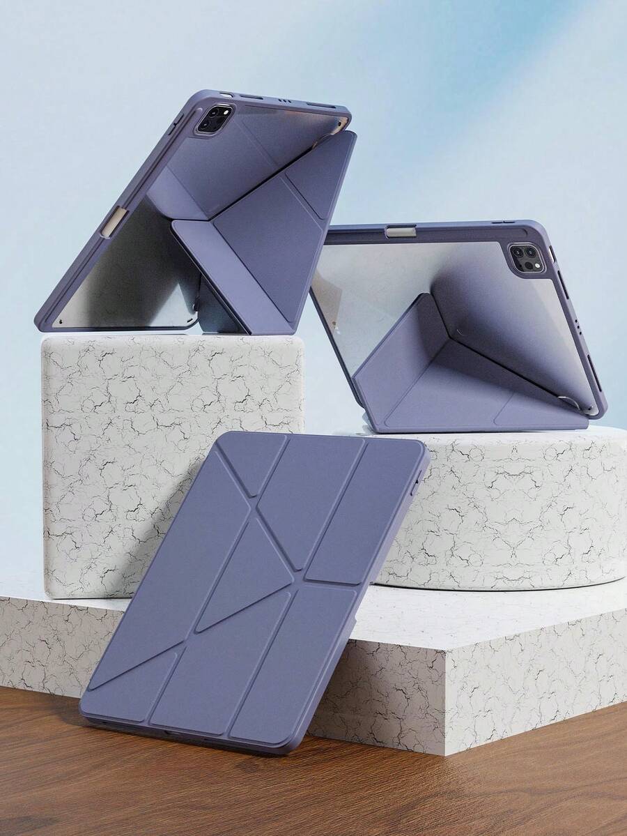 素色Y型摺疊平板保護殼，相容於iPad 11 (A16 2025)，提供多角度保護，附Apple Pencil插槽，壓克力背蓋與防彎曲設計，相容於iPad第10代 (2022年款)，亦相容於iPad Air 4/Air 5/Air 11 (M2)/Air 11 (M3) 2025，以及第7、8、9代 (10.2英吋) 和Pro 11 (2018, 2020, 2021, 2022年款)