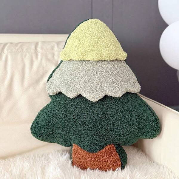 1 pezzo Cuscino decorativo natalizio in peluche verde carino e caldo a forma di albero di Natale, cuscino decorativo natalizio per la casa