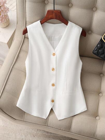 Colete feminino elegante com cintura marcada, blusa sem mangas, primavera/verão