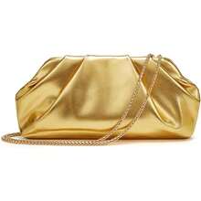 Women's Ruched Clutch Purse, Metallic Gold Vegan Leather Evening Bag, Formal Pleated Handbag For Wedding Party Promhalloween - 黑色 - 查看 3