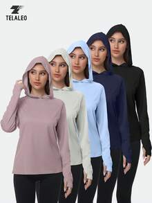 TELALEO 5 Pack Women's Sun Protection Hoodie UPF SPF Long Sleeve Hiking Fishing Athletic Shirts Lightweight Rash Guards - Nhiều màu - Xem 1