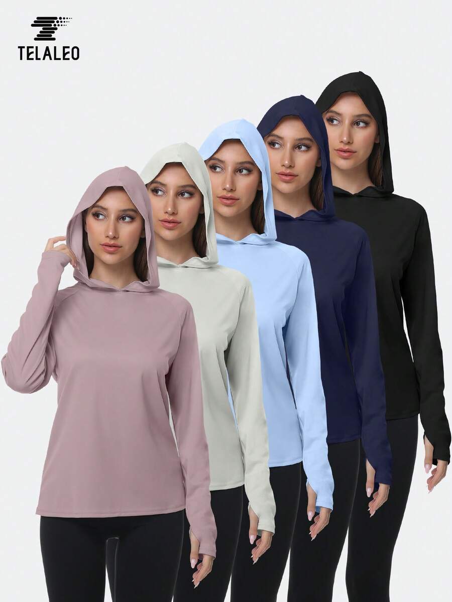 TELALEO 5 Pack Women's Sun Protection Hoodie UPF SPF Long Sleeve Hiking Fishing Athletic Shirts Lightweight Rash Guards - Nhiều màu - Xem 1