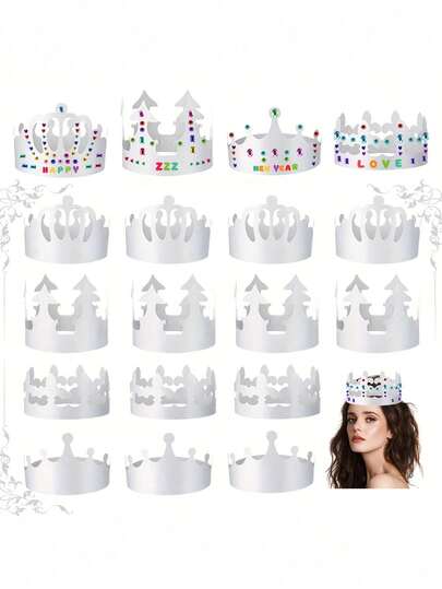 20 件 - 白色 DIY 纸质皇冠、白色 DIY 派对帽、空白 DIY 生日派对装饰皇冠、公主女王派对、生日派对纸质皇冠、圣诞装饰、花朵生日派对装饰、生日纸质装饰、节日皇冠、活动配件、空白皇冠、主题派对、简易 DIY、手工装饰、女王皇冠、庆典配件、婚礼装饰、生日庆典、圣诞节
