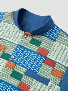 2件套，2025新款男士蓝色达希基，撞色格纹印花设计，立领，长袖，带口袋，松紧腰裤，非洲服饰，男士休闲衬衫裤两件套，街头服饰，派对，约会，婚礼，日常穿着，文化活动，传统仪式 - 藍色 - 查看 7