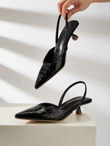 Women's Stone Texture Kitten Heel Shoes, Elegant Pointed Toe High Heels, Fashionable Ankle Strap High Heels (Random Cut)