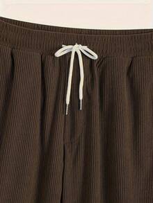 2 piezas/Set Chaqueta con capucha de tela de pana para hombres, botones de color contrastante, cordón, diseño de bolsillos en diagonal, casual, de moda, estilo escolar, adecuado para uso diario, ir y venir, todo a juego, primavera, otoño, invierno