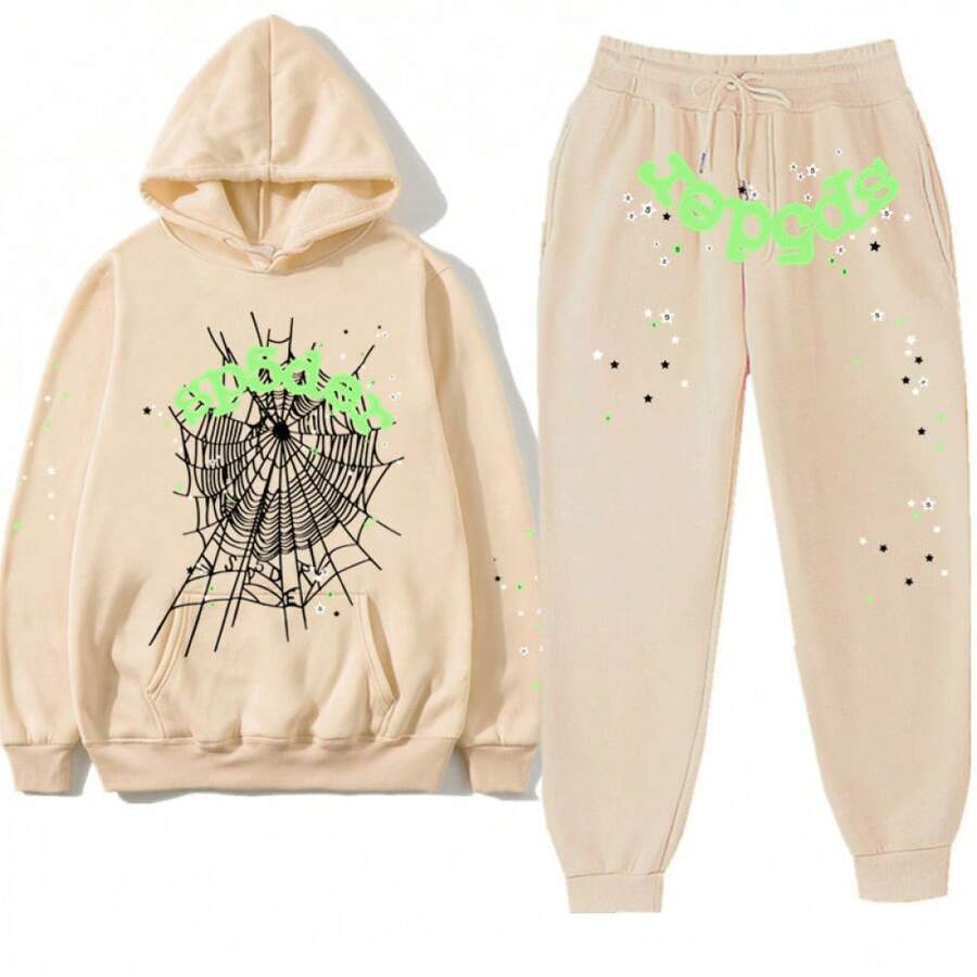 American Hip-Hop Singer Letter Print Couple Sweatshirt Unisex Hoodie Set Black Casual Wear Vacation Wear Streetwear Fabric - 16米色 - 查看 1