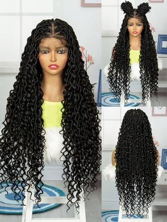 1pc 36 Inch Elegant Goddess Braided Wig, Full Lace Synthetic Heat Resistant Fiber Hair Accessory