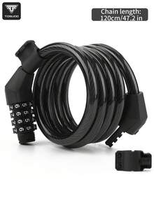 TOSUOD 4 位密码锁山地自行车钢缆 - 防盗耐用铝合金，适用于 MTB/公路自行车的便携式链条锁，黑色带白色文字，安全自行车锁，光滑的金属表面，坚固的结构品牌：TOSUOD