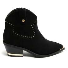 Women's Western Suede Ankle Boots, Mid-Heel, Reinforced Toe - Available In Beige, Black, Camel, Khaki And Green - Black - View 3