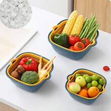 6-8pcs/Set Double Layer Thick Washing Basin Drain Basket, Multi-Function Fruit Plate, Living Room Home Kitchen New Fruit Washing Basket - Drain Basket - View 2