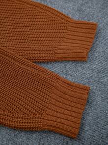 加大码纯色女式插肩袖宽松休闲百搭高领毛衣连衣裙 - 鏽棕色 - 查看 7