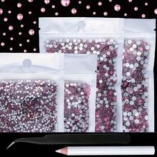 一套 4 袋水钻，尺寸分别为 2 毫米、3 毫米、4 毫米、5 毫米，共计 10,000 颗，配有镐和镊子，不可热修复平底树脂指甲宝石饰物仿水晶钻石用于美甲制作 DIY 美甲用品指甲