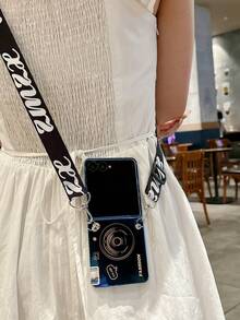 1pc Vintage Camera Strap Crossbody Case Compatible With Samsung Galaxy Z Flip7 Foldable Phone, Blue/Red - Multicolor - View 13