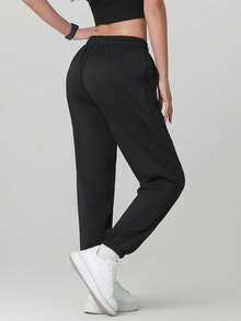 2pcs Women's Solid Color Casual Pants With Pockets, Versatile For Daily, Hiking, Running, Cycling, Walking, Jogging Spring Sports - Grey - View 3