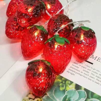 1 Pc Strawberry Fruit LED String Light 1.5M 10 LED Fairy Lights Battery Powered Without Battery Included For Daily Party Indoor Room Decoration Weddings And Outdoor Use Fruit Lovers Halloween Christmas ( Warm Light )