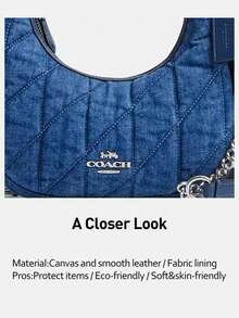 Coach Bolso de mano acolchado de lona para mujer, bolso de embrague con asa superior, bolso bandolera pequeño para mujer, bolso de satchel elegante para la noche con correa de cadena desmontable