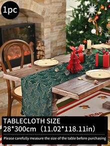 1pc White Gold Foil Christmas Tree Thin Rectangular Table Runner, Polyester Solid Color Decorative Table Runner, Suitable For Home Decor Like Dining Table, TV Stand, Coffee Table, Room Decor, Christmas Decor, Christmas Gifts - Multicolor - View 18