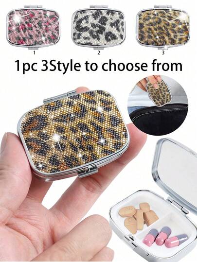 Vintage Leopard Print Pill Box, Retro Leopard Pattern, Multi-Layer Portable Pill Case, Metal Flip-Top Lid, Multi-Purpose Storage Box For Storing Tablets, Vitamins And Jewelry. Suitable For Daily Organization, Dorm, Office, Back To School Gift, Christmas Gift, Holiday Gift, Travel Essential And Home Decor. Travel Medicine Organizer, Outdoor First Aid Kit.
