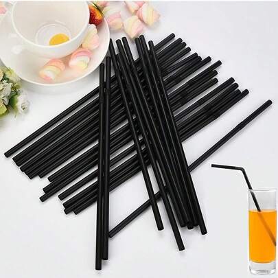 Gorsmoon 100-5000pcs Plastic Flexible Straws Bendy Black  Drinking Cocktail Straws