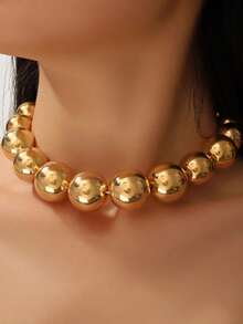 1pc Punk Style Exaggerated Geometric Beaded Necklace, Suitable For Women Collarbone Chain - Multicolor 7 - View 8
